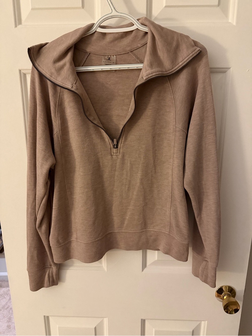 Danskin Dusty Taupe Half-Zip Funnel Neck Sweatshirt
